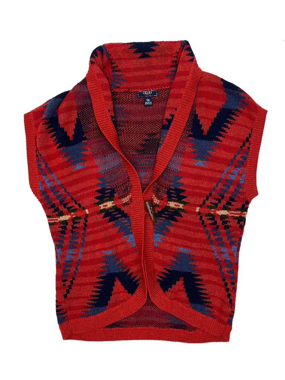 Chaps Denim Red Blue Southwestern Aztec Toggle Button Sweater Vest Womens L